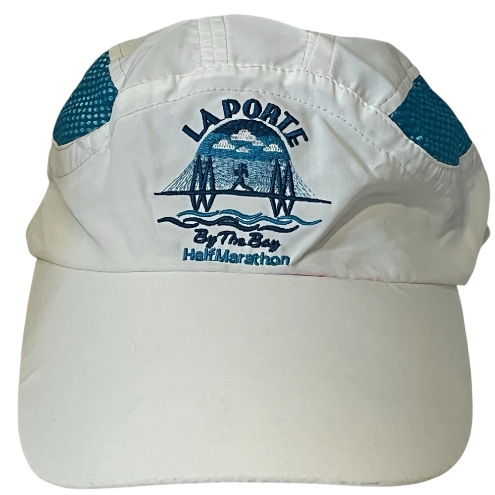 La Porte Marathon Adjustable White & Blue Running Cap by RaceTrackers Ent